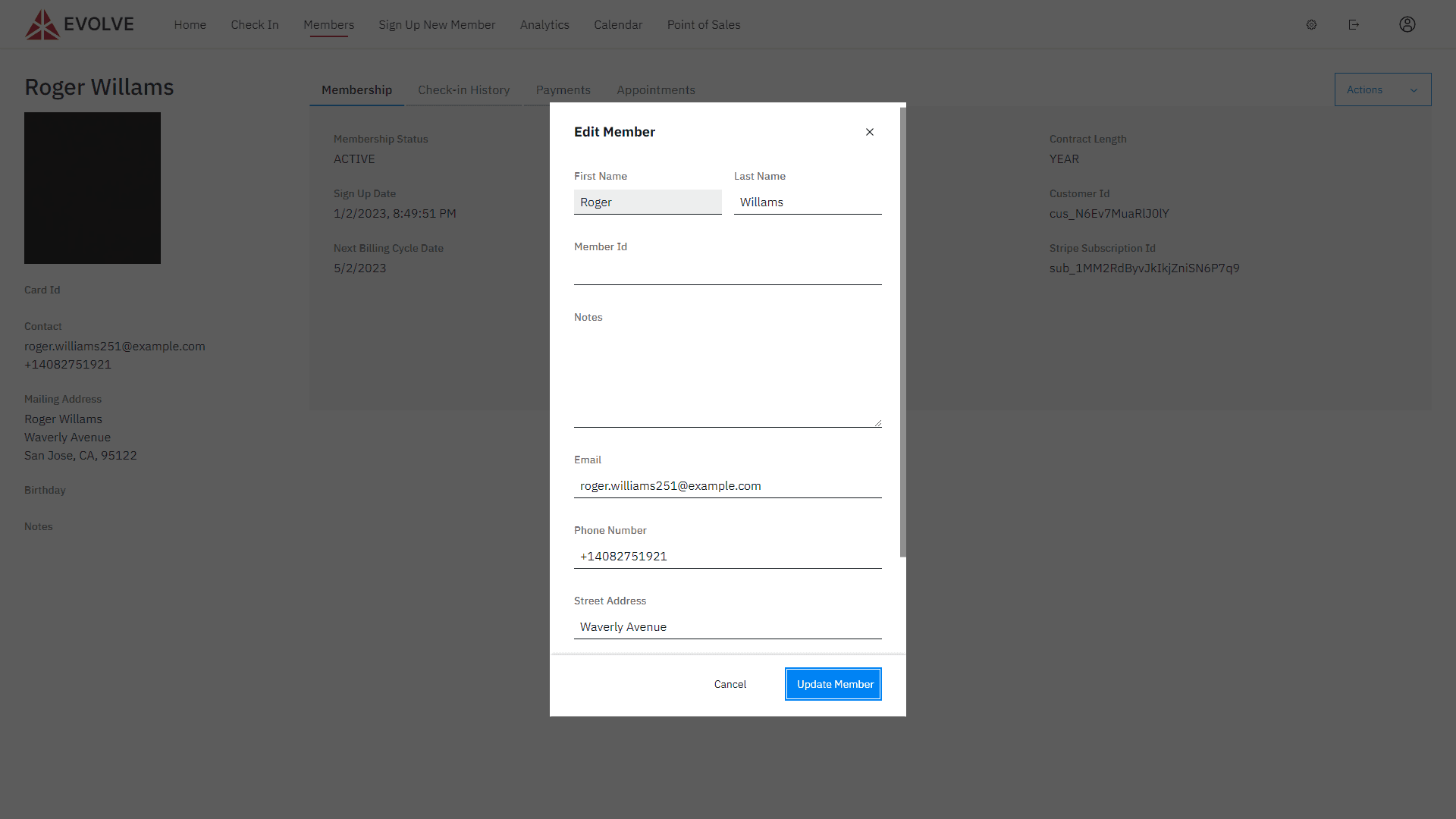 Member edit form dialog