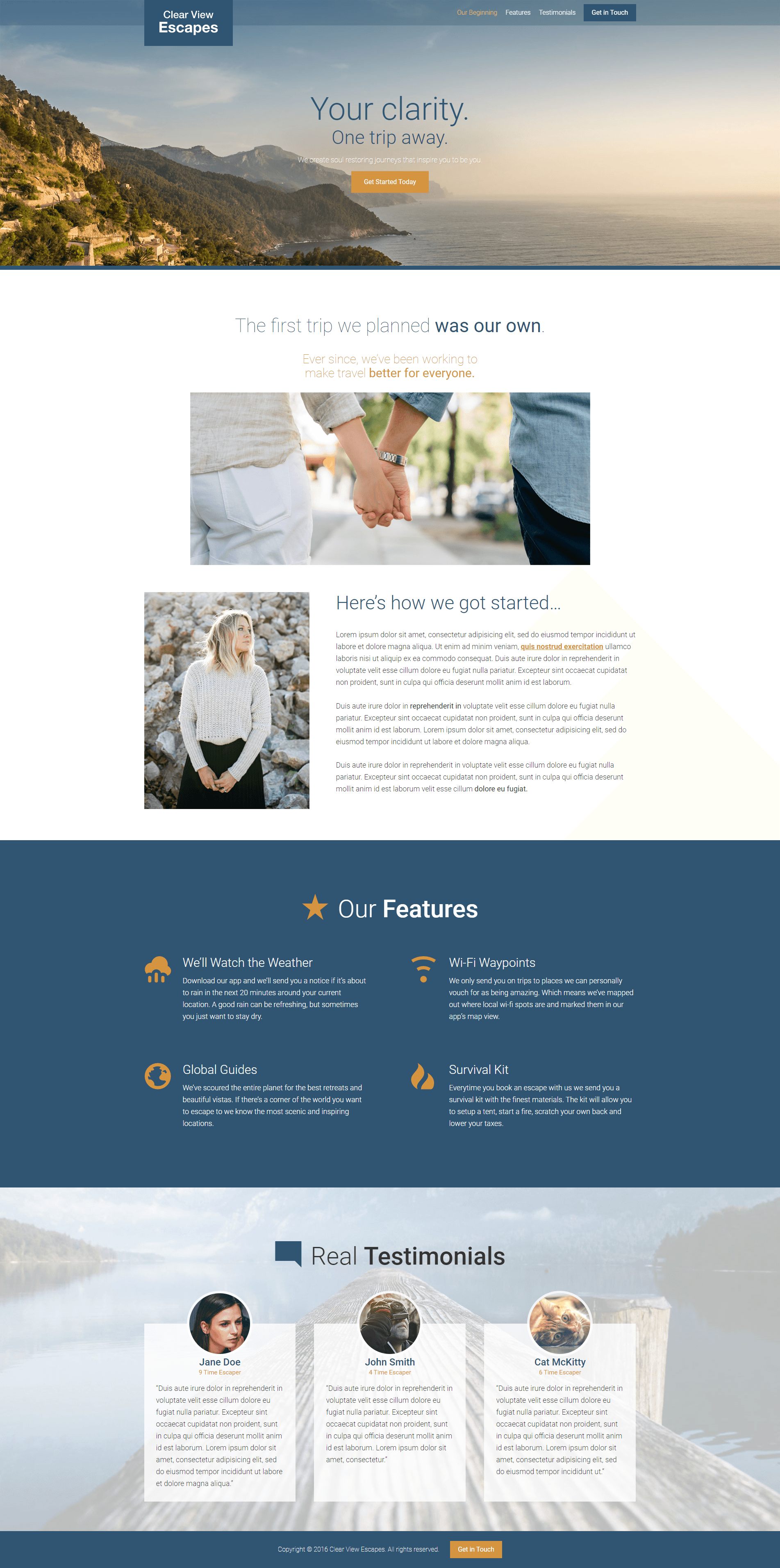 Full screenshot of original travel website design.