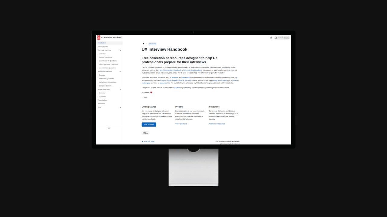 UX Interview Handbook homepage